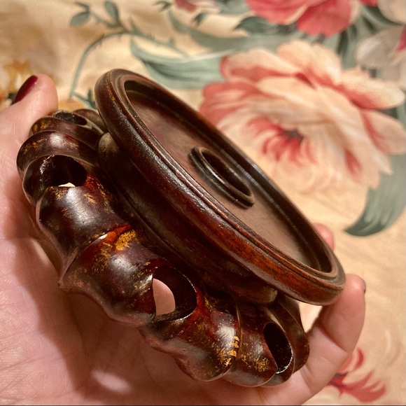 Chinese carved Rosewood lamp vase display base Vintage - Picture 8 of 9